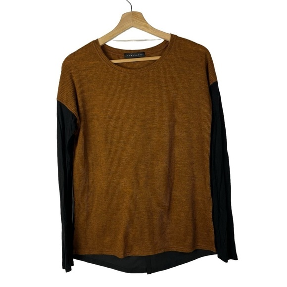 Sanctuary Rust Orange Ribbed Knit Mixed Media Long Sleeve Top XS - Picture 1 of 4